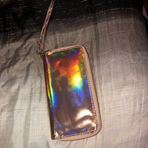 Rose Double Zip Holographic Wallet